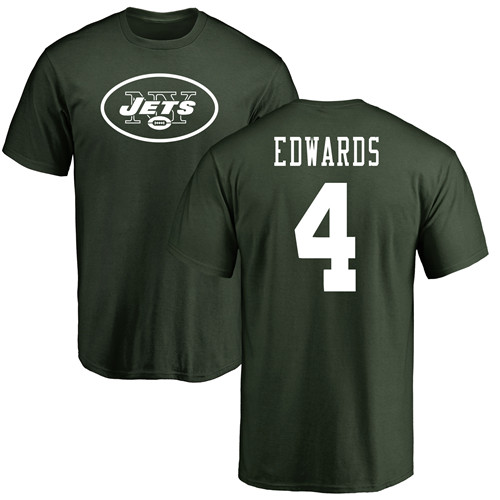 New York Jets Men Green Lac Edwards Name and Number Logo NFL Football #4 T Shirt